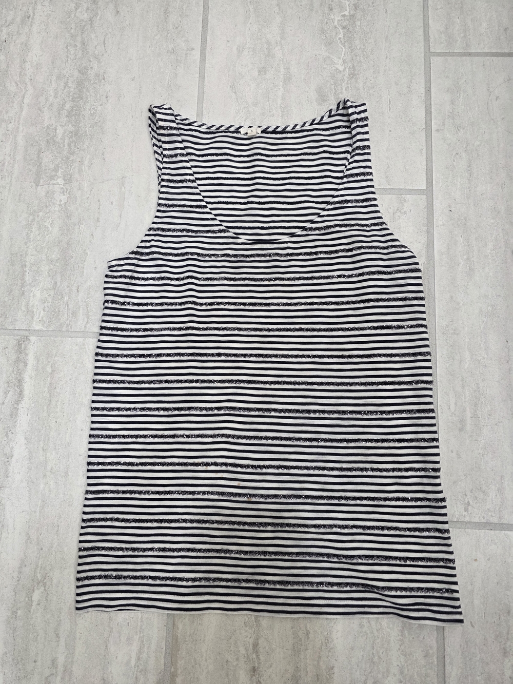 J. Crew White and Black Striped Tank Top